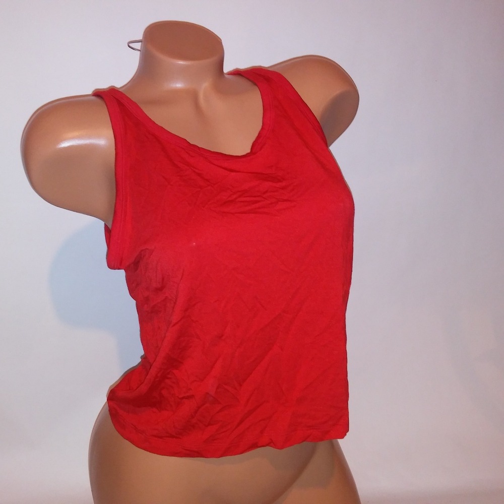 Victoria Secret PINK Crop Top Tank Sleepwear XL Red Solid Sleeveless New